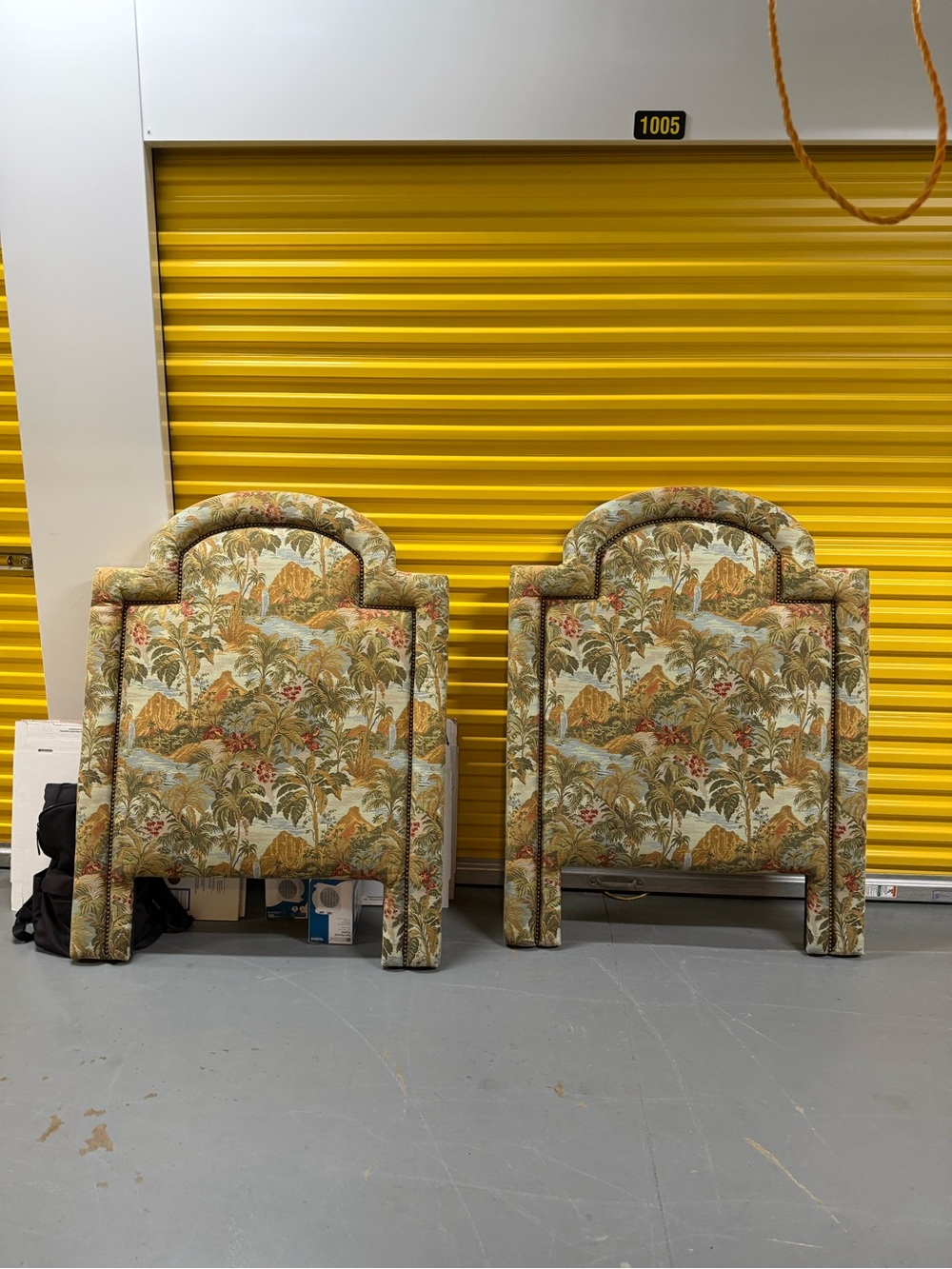 Pair of Tropical Print Upholstered Headboards - Green & Gold